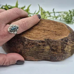 Turquoise Silver Plated Adjustable Ring, Blue Crystal Ring for Her