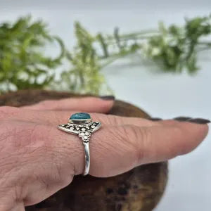 Turquoise Silver Plated Adjustable Ring, Blue Crystal Ring for Her