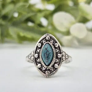 Turquoise Silver Plated Adjustable Ring, Blue Crystal Ring for Her