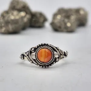 Carnelian Crystal Ring, Silver plated Adjustable Ring for Her, Orange Stone Ring for Women