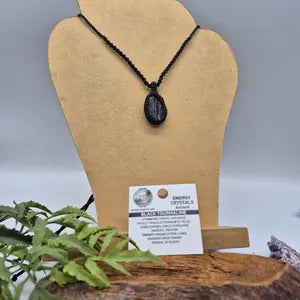 Black Tourmaline Macrame Necklace, Rough Tourmaline Handmade Necklace