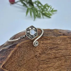 Moonstone Silver Plated Bangle Bracelet, Crystal Torque Bracelet