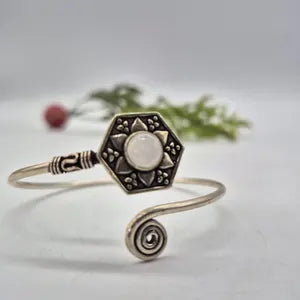 Moonstone Silver Plated Bangle Bracelet, Crystal Torque Bracelet