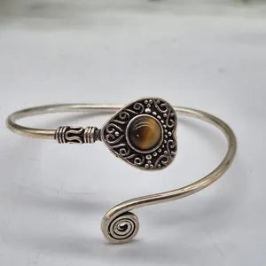 Tiger Eye Silver Plated Heart Bracelet, Birthstone Bracelet for Women