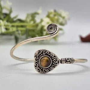 Tiger Eye Silver Plated Heart Bracelet, Birthstone Bracelet for Women