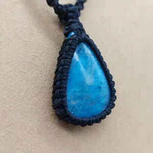 Blue Apatite Macrame Necklace, Blue Crystal Woven Necklace, Gemstone Pendant