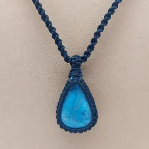 Blue Apatite Macrame Necklace, Blue Crystal Woven Necklace, Gemstone Pendant