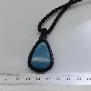 Blue Apatite Macrame Necklace, Blue Crystal Woven Necklace, Gemstone Pendant