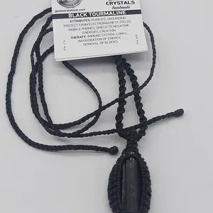 Black Tourmaline Rough Stone Macrame Necklace, Protection Necklace, Handmade Wrapped Black Crystal Necklace