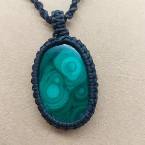 Malachite Macrame Wrapped Necklace, Protection Gift Accessories, Crystal Healing
