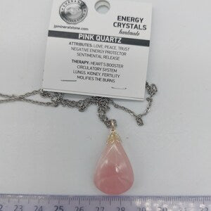 Rose Quartz Crystal Necklace, Pink Gemstone Silver Plated Hook Necklace, Love Crystal Elegant Necklace for Women, Chakra Stone Necklace