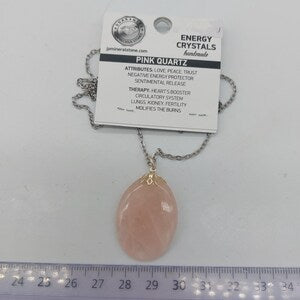 Rose Quartz Oval Stone Necklace, Pink Crystal Necklace for Women, Birthstone Necklace, Crystal Gift for Women