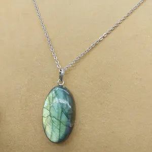 Flashy Labradorite Crystal Necklace, Green Stone Chain Necklace, Gemstone Necklace for Men and Women, Spiritual Gift Ideas