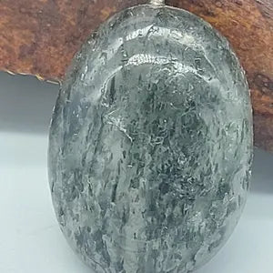 Clear Quartz with Green Tourmaline Necklace, Tourmalinated Quartz Crystal Pendant, Gemstone Necklace for Men and Women