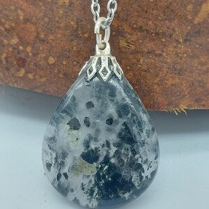 Clear Quartz with Green Tourmaline Necklace, Tourmalinated Quartz Crystal Pendant, Gemstone Necklace for Men and Women