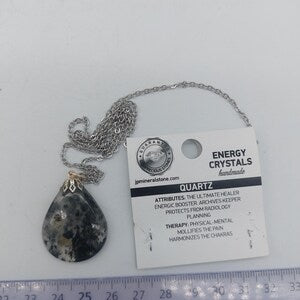 Clear Quartz with Green Tourmaline Necklace, Tourmalinated Quartz Crystal Pendant, Gemstone Necklace for Men and Women