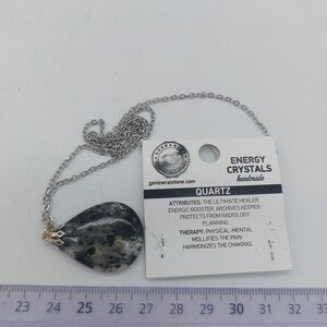 Clear Quartz with Green Tourmaline Necklace, Tourmalinated Quartz Crystal Pendant, Gemstone Necklace for Men and Women