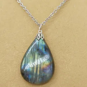Flashy Labradorite Crystal Necklace, Green Stone Chain Necklace, Gemstone Necklace for Men and Women