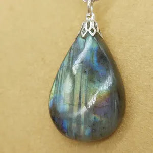 Flashy Labradorite Crystal Necklace, Green Stone Chain Necklace, Gemstone Necklace for Men and Women