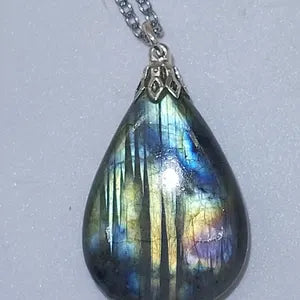 Flashy Labradorite Crystal Necklace, Green Stone Chain Necklace, Gemstone Necklace for Men and Women