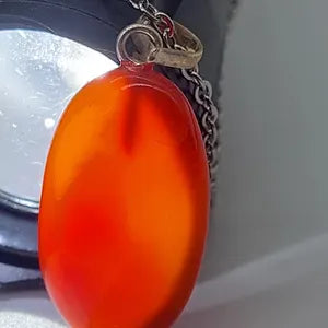 Carnelian Crystal Necklace, Red Stone Necklace with Steel Chain, Layering Gemstone Necklace