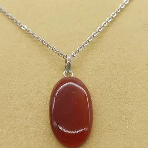 Carnelian Crystal Necklace, Red Stone Necklace with Steel Chain, Layering Gemstone Necklace