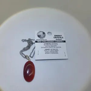 Carnelian Crystal Necklace, Red Stone Necklace with Steel Chain, Layering Gemstone Necklace