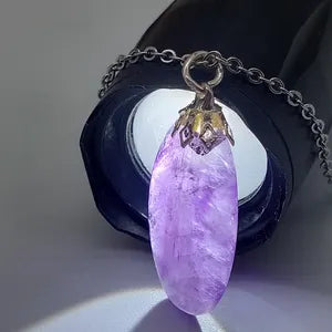 Amethyst Crystal Necklace, Purple Stone Pendant, Gemstone Chain Necklace for Men and Women