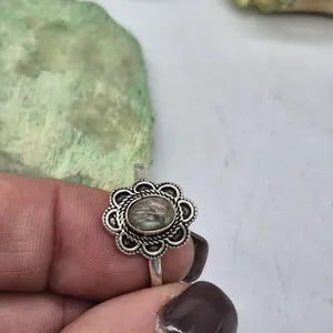 Labradorite Silver Plated Ring, Flashy Crystal Ring, Gemstone Adjustable Ring