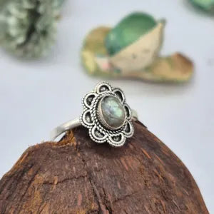 Labradorite Silver Plated Ring, Flashy Crystal Ring, Gemstone Adjustable Ring
