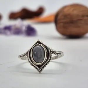 Blue Labradorite Crystal Silver Plated Ring, Blue Stone Adjustable Ring, Gemstone Ring for Women