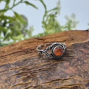 Carnelian Crystal Ring, Silver plated Adjustable Ring for Her, Orange Stone Ring for Women