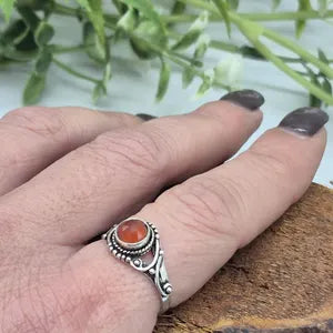 Carnelian Crystal Ring, Silver plated Adjustable Ring for Her, Orange Stone Ring for Women