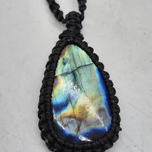 Labradorite Macrame Necklace, Flashy Gemstone Necklace for Men and Women