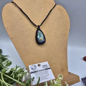 Labradorite Macrame Necklace, Flashy Gemstone Necklace for Men and Women