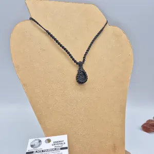 Black Tourmaline Rough Stone Macrame Necklace, Protection Necklace