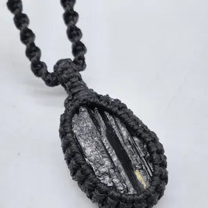 Black Tourmaline Macrame Necklace, Rough Tourmaline Handmade Necklace