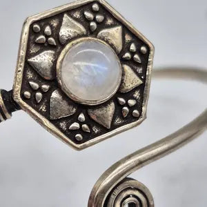 Moonstone Silver Plated Bangle Bracelet, Crystal Torque Bracelet
