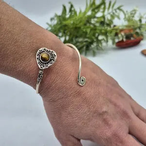 Tiger Eye Silver Plated Heart Bracelet, Birthstone Bracelet for Women