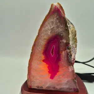 Pink Agate Geode Crystal Lamp - Natural Crystal Home Decor Lighting - Agate Decoration Gift - Stone Accent Light