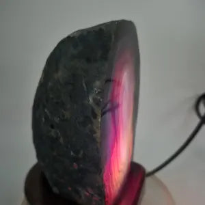 Blue Purple Agate Lamp with Wooden Base - Natural Crystal Home Decor Lighting - Agate Decoration Gift - Stone Accent Light