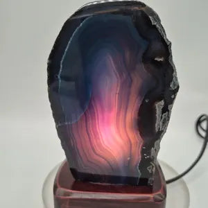 Blue Purple Agate Lamp with Wooden Base - Natural Crystal Home Decor Lighting - Agate Decoration Gift - Stone Accent Light