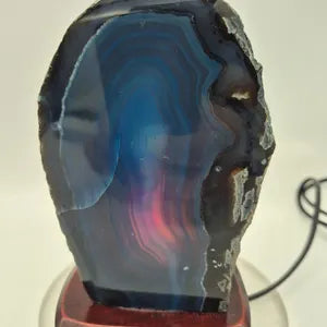 Blue Purple Agate Lamp with Wooden Base - Natural Crystal Home Decor Lighting - Agate Decoration Gift - Stone Accent Light