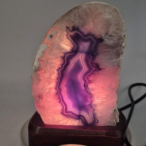 Blue Agate Crystal Lamp with Wooden Base - Agate Geode Cut Base Light