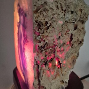 Blue Agate Crystal Lamp with Wooden Base - Agate Geode Cut Base Light