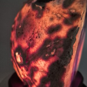 Blue Agate Crystal Lamp with Wooden Base - Agate Geode Cut Base Light