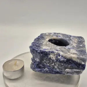 Sodalite Candle Holder, Crystal Candle Holder, Rough Blue CrystalTealight Holder