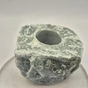 Green Aventurine Candle Holder, Rough Green Crystal Candle Base, Raw Stone Tea Light Holder