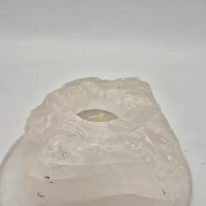 Clear Quartz Candle Holder, Crystal Tea Light Holder, Stone Candle Base, Rustic Crystal Home Decor