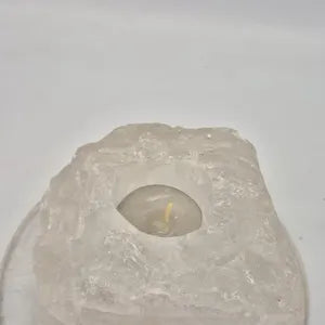Clear Quartz Candle Holder, Crystal Tea Light Holder, Stone Candle Base, Rustic Crystal Home Decor